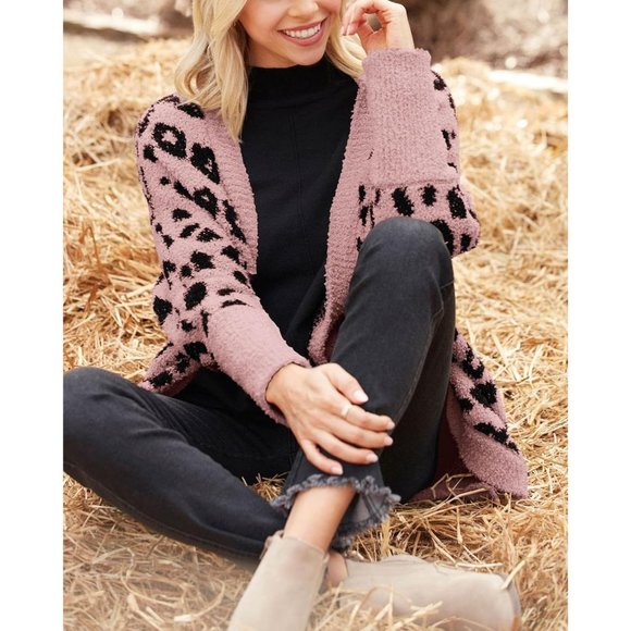 Womens Long Sleeve Open Front Fall Fashion Loose Knit Printed Winter Coats - Picture 2 of 4